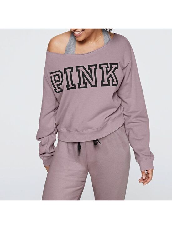 PINK Victoria's Secret Tops - Victoria's Secret Pink Everyday Lounge Open Neck Crew Fleece Sweatshirt Size XL